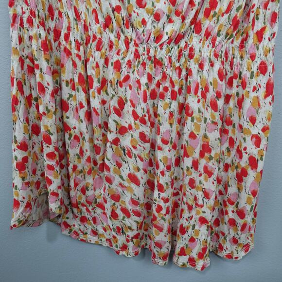 French Connection UK Style Dancing Tulips Draped Neck Top Sz XL Red Beige Floral - Picture 5 of 13